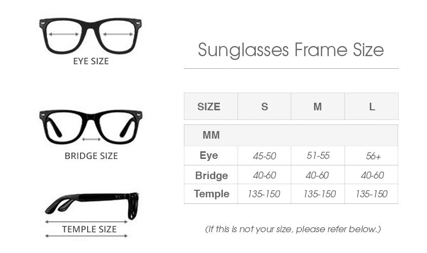 Sunglasses Frame Size Chart