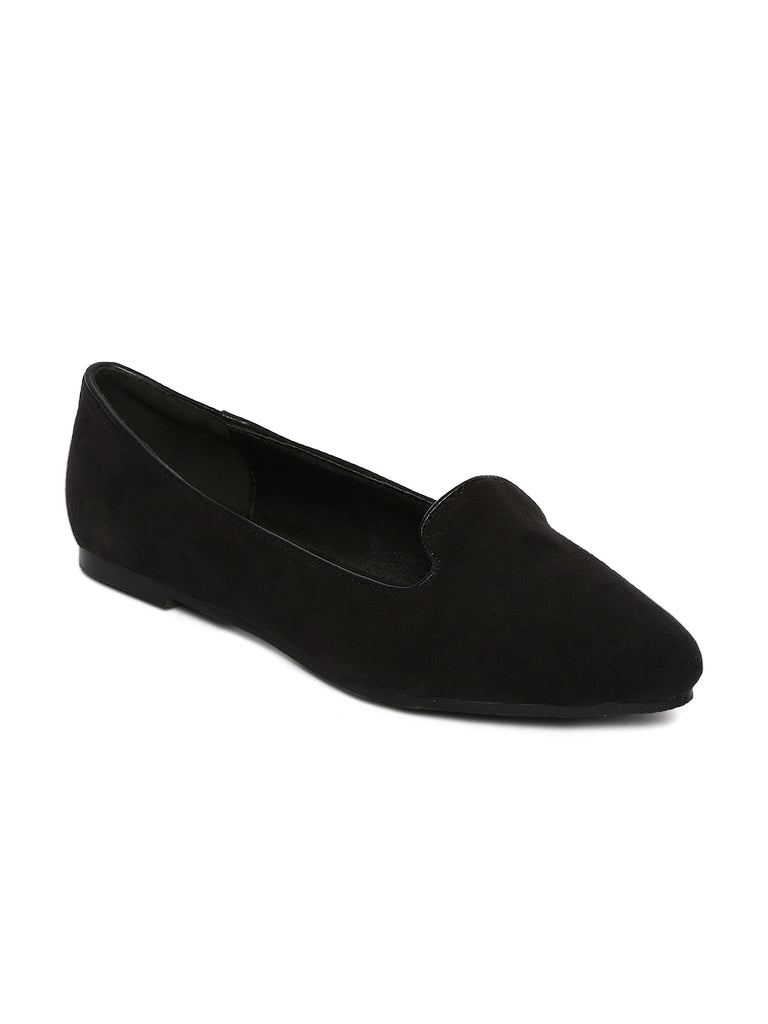 Estatos Suede Leather Pointed Toe Comfortable Black Ballet Flats