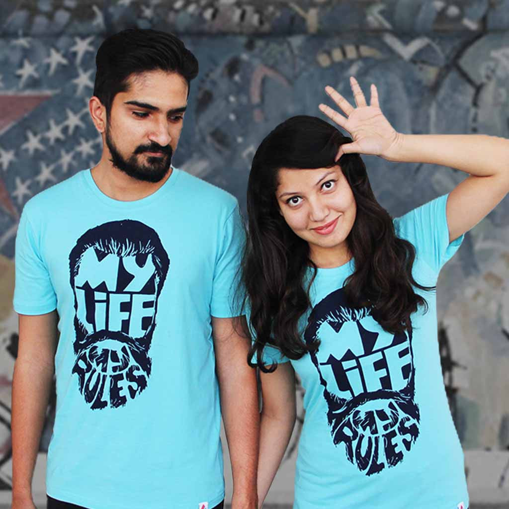 T Shirt Combo For Couple My Life My Rules Blue Fizzexpress