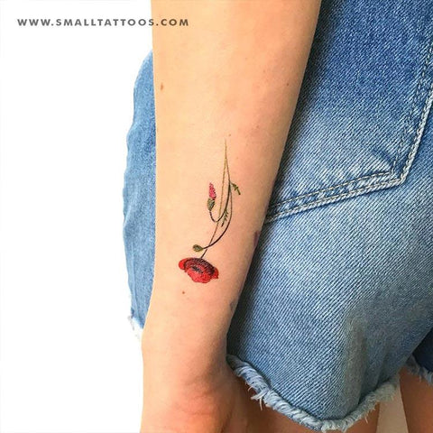 Watercolor poppy temporary tattoo