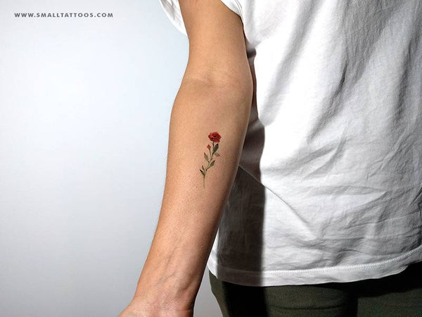 Watercolor style red rose temporary tattoo