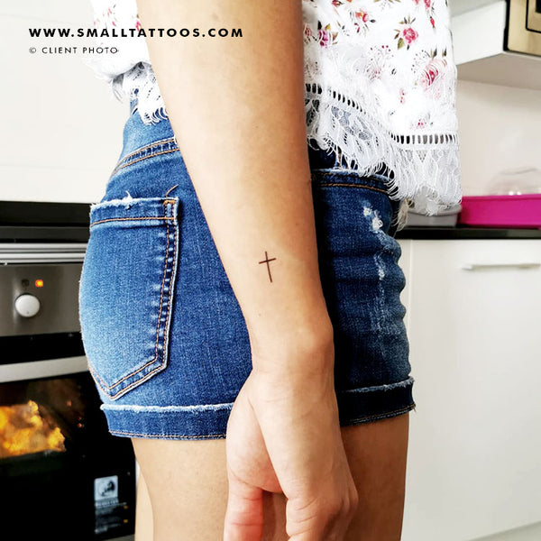 Cross Tattoo On Man Back Leg
