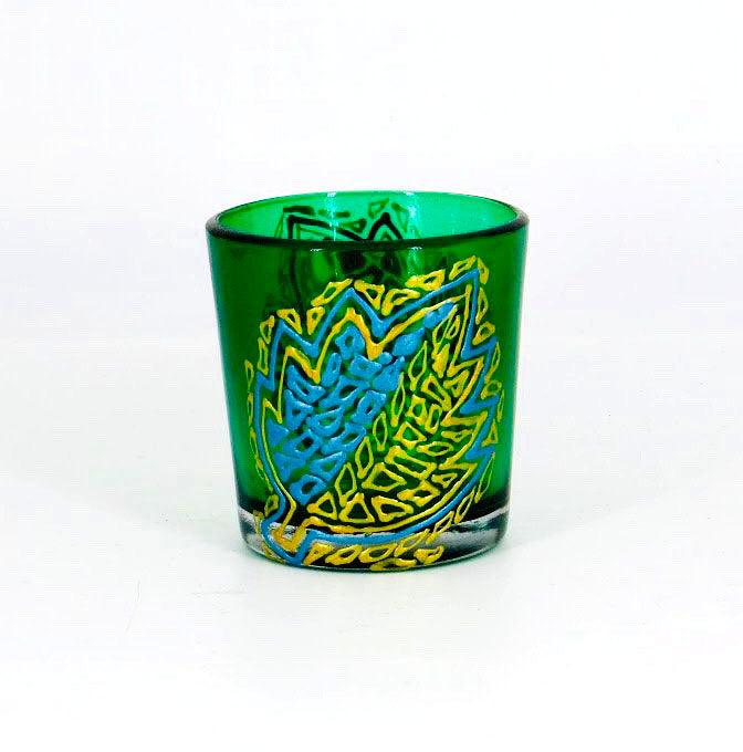 Gold & Blue Leaves Tea Light Glass Candle Holder- 2 x 2.5 Inches - Ankansala