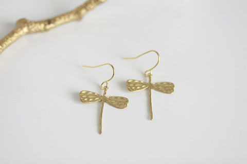 Delicate Brass Dragonfly Earrings | Spirituality - Kaiko Studio