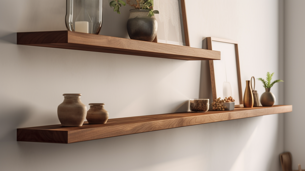 Chunky walnut wood floating shelves