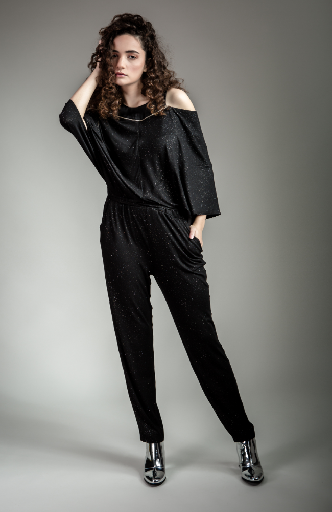 black shimmer jumpsuit