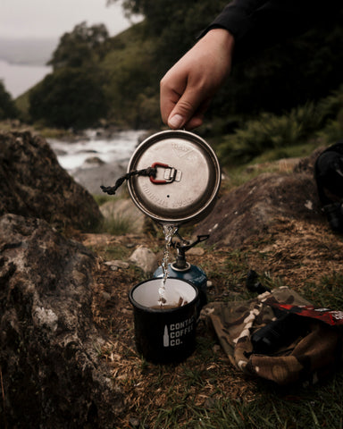 making coffee whilst fishing