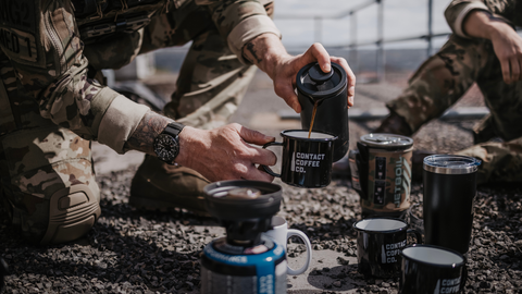 special forces operator with french press poured