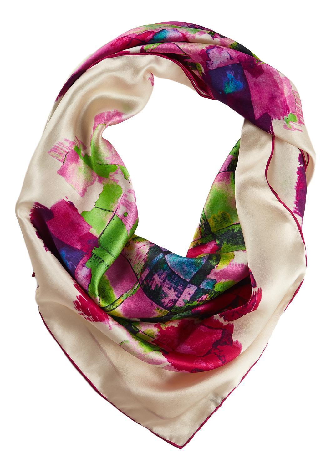 Extra Large Square Silk Scarf White and Pink Abstract Print DFD302 ...