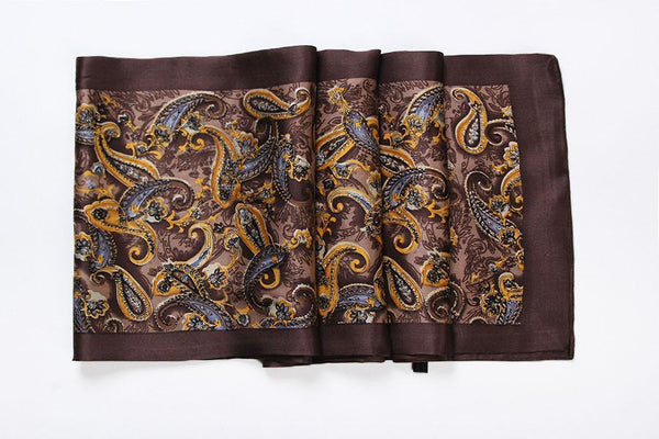 Long Silk Satin Scarf for Men Dark Brown Paisley Print SFM016 – Yangtze ...