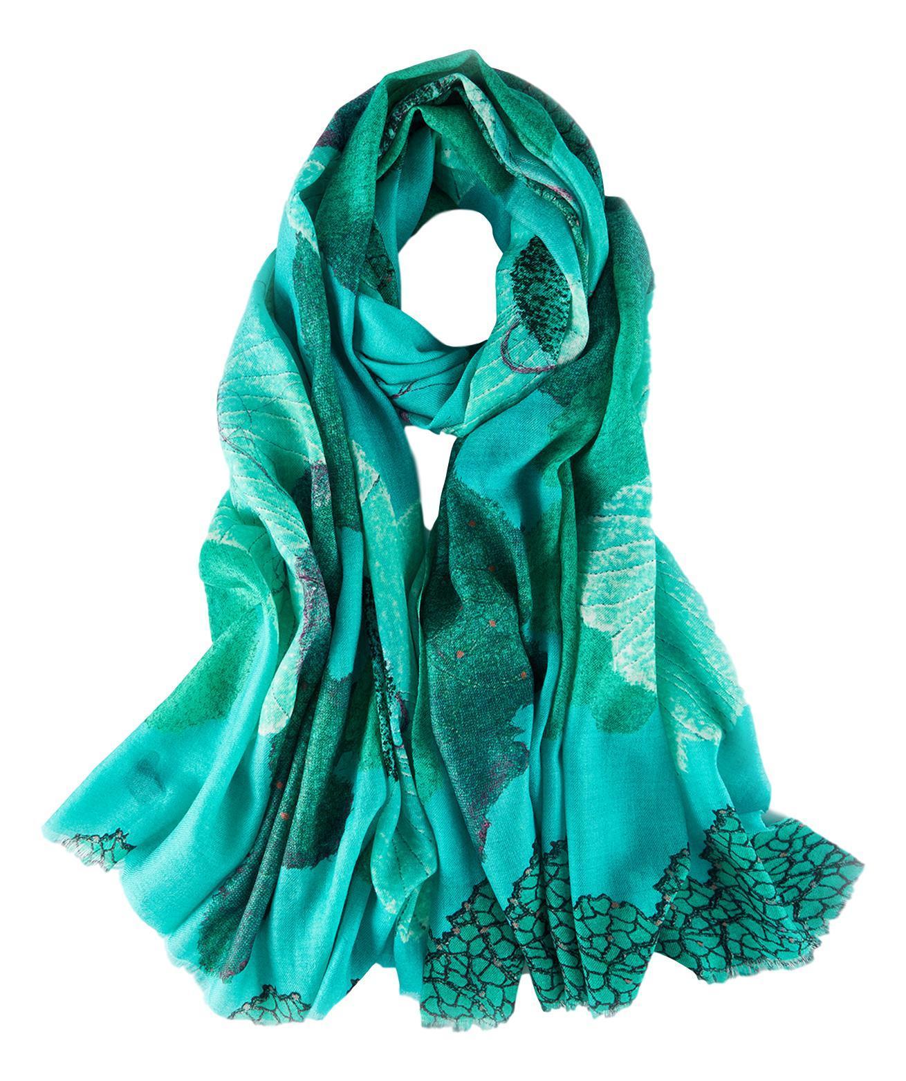 Luxurious Extra Wide 100% Cashmere Scarf & Wrap Green Flower CSH244 ...