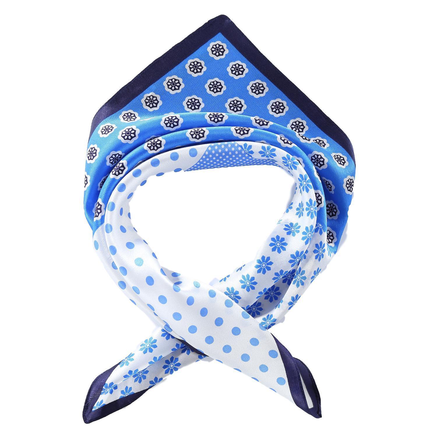 Silk Neckerchief Small Square Silk Scarf Blue Polka Dot Print XFJ236 ...