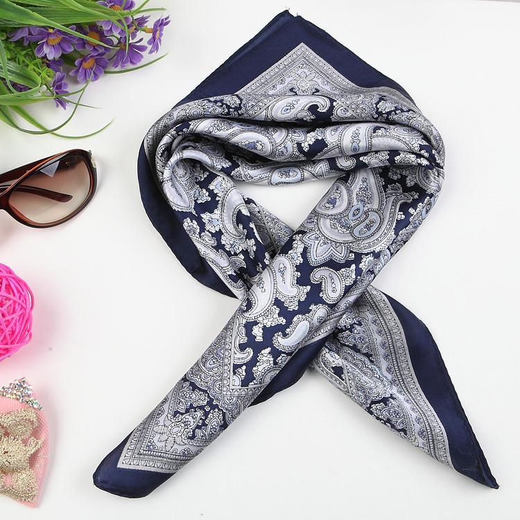 Small Square Silk Satin Scarf Navy Theme Paisley Pattern XFJ206 ...