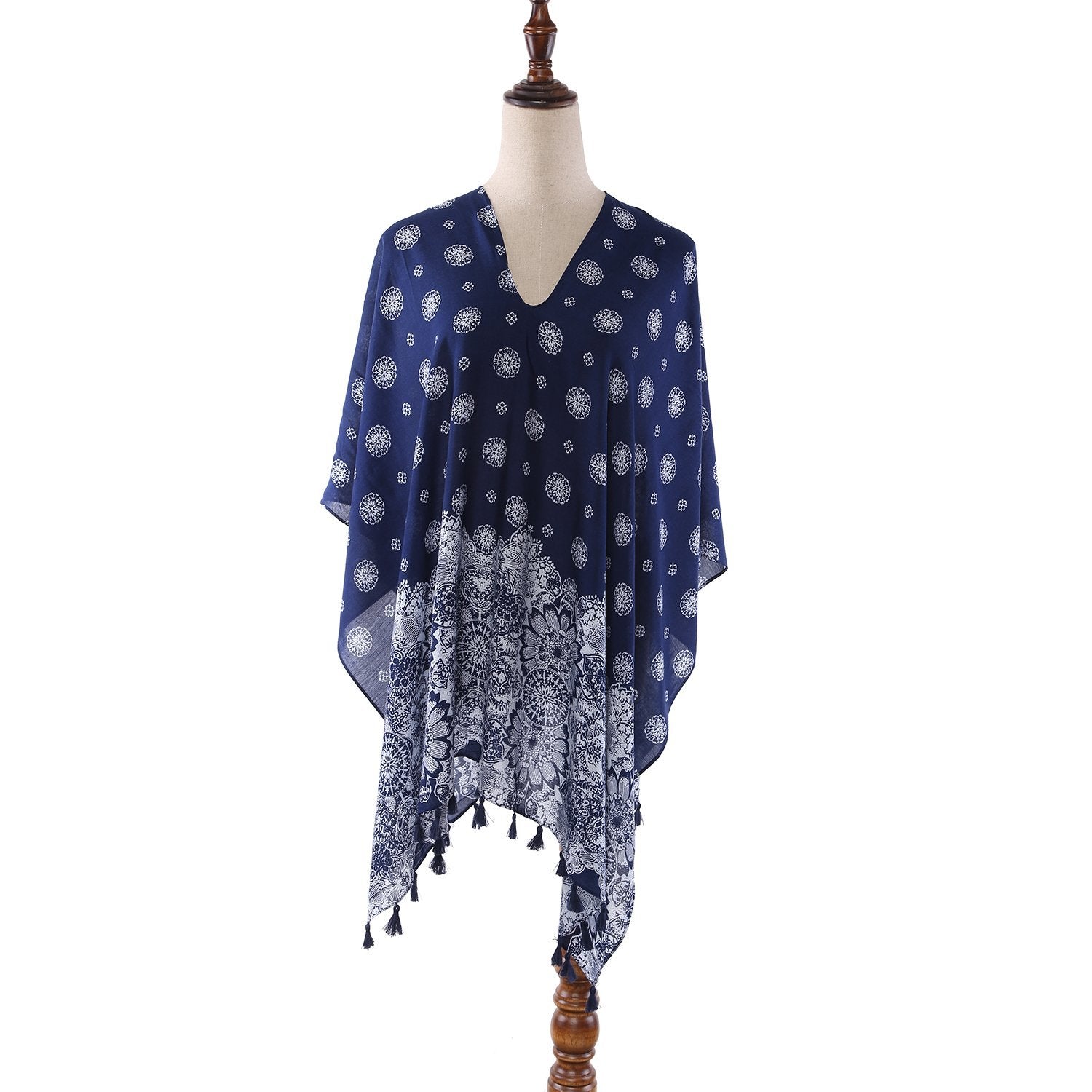 Women's Sheer Poncho Cape Navy Theme Snowflake Print CAR011 – Yangtze Store