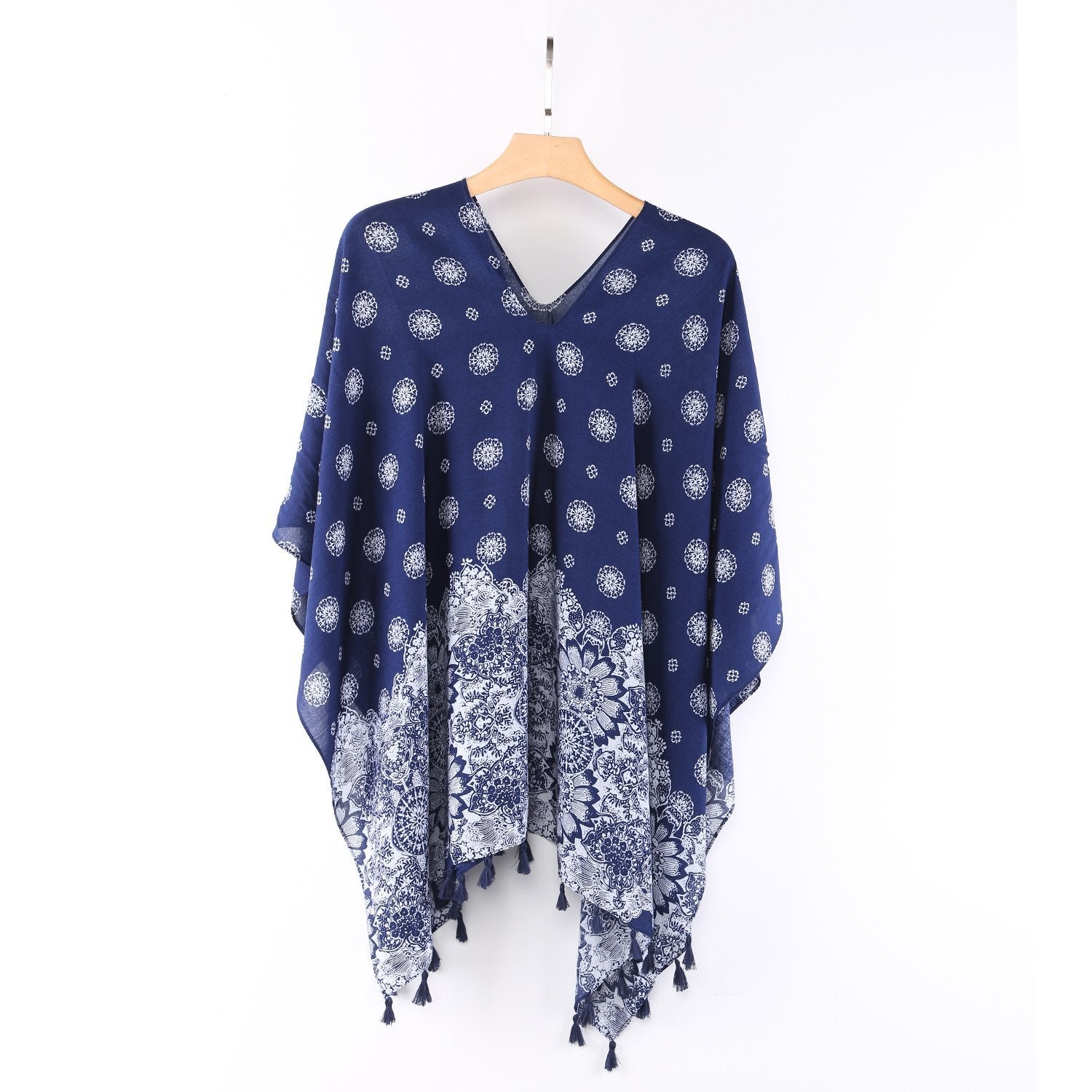 Women's Sheer Poncho Cape Navy Theme Snowflake Print CAR011 – Yangtze Store