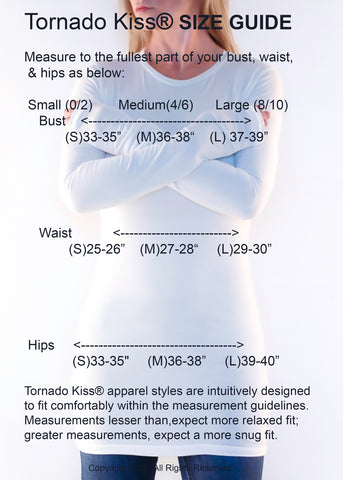 Tornado Kiss Designer Jersey Knit S, M, L Size Guide