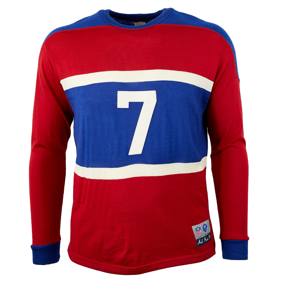 red and blue football jersey