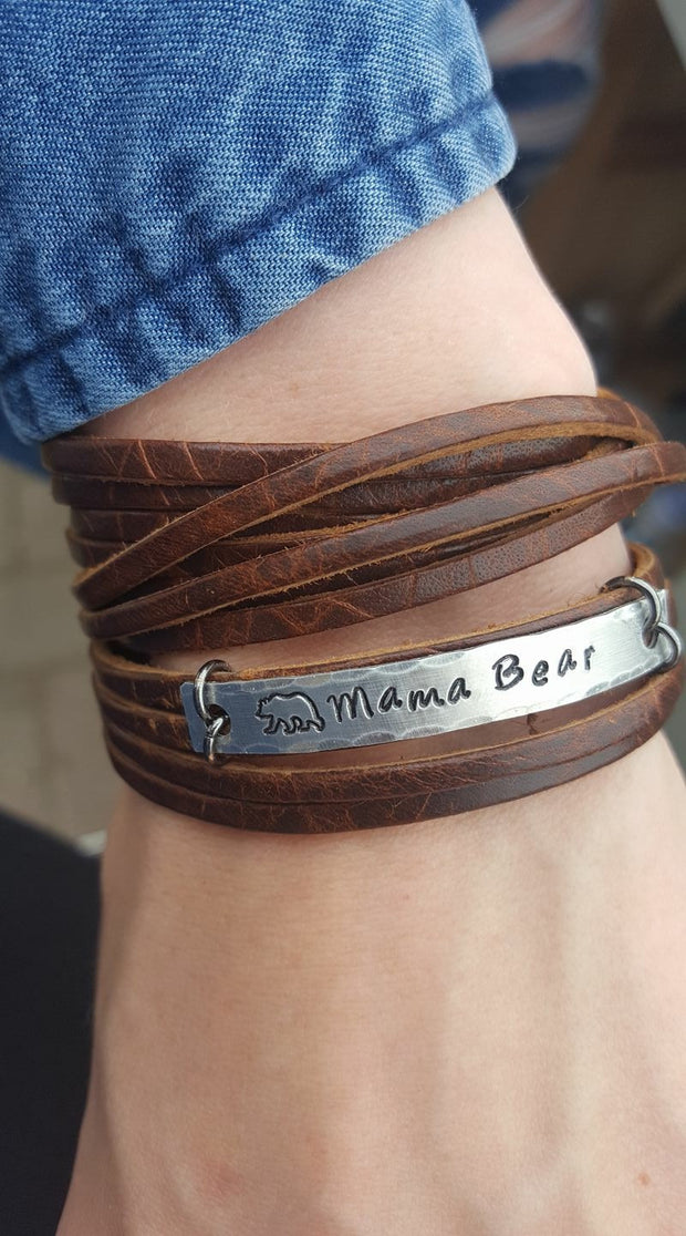 mama bear leather bracelet