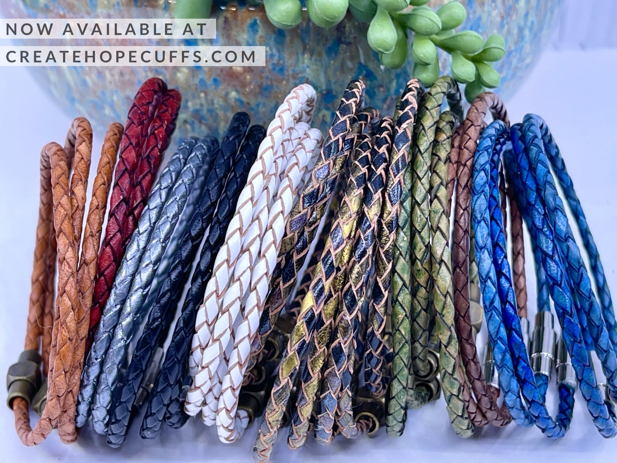 3mm Braided Leather Bracelets, 4 MORE colors, Magnetic Closure