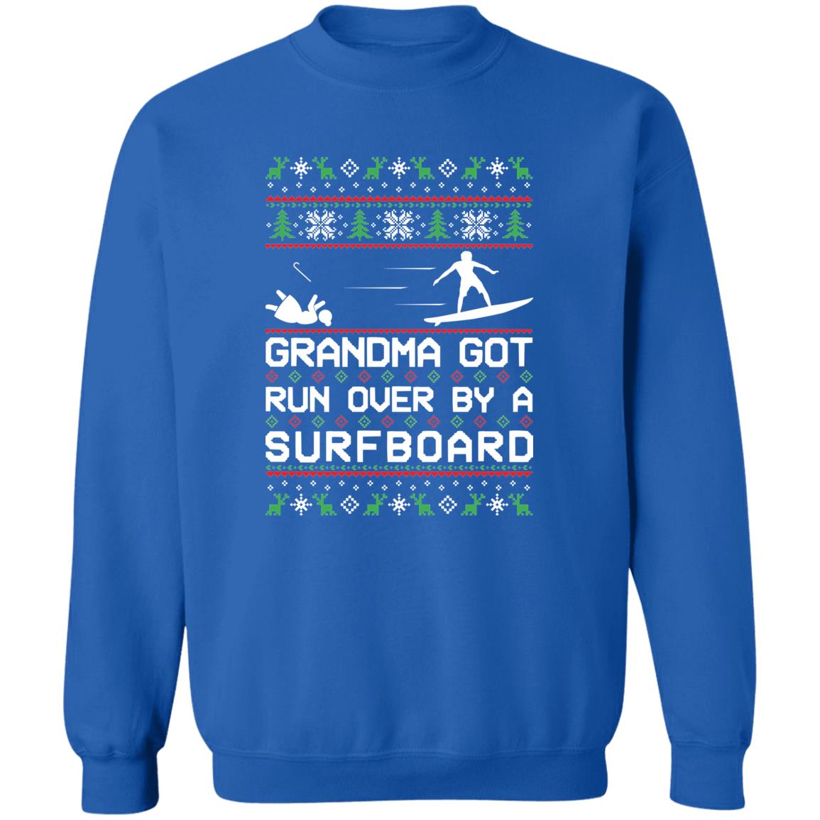 Surfboarding Grandma Got Run Over Ugly Christmas Sweater Crewneck Sweatshirt - Picture 12 of 14
