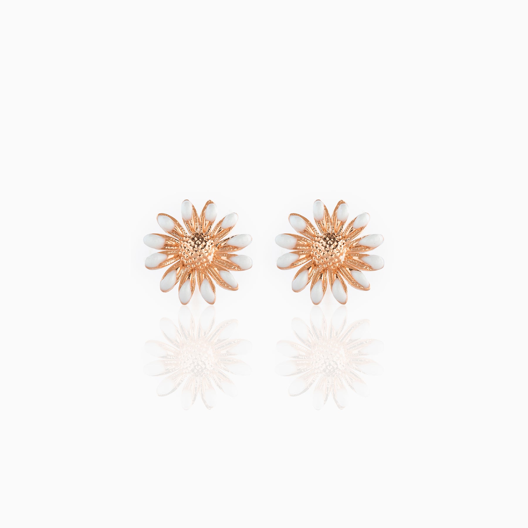 White Enamel Sunflower Studs