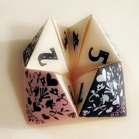 Paper fortune teller with black and white design