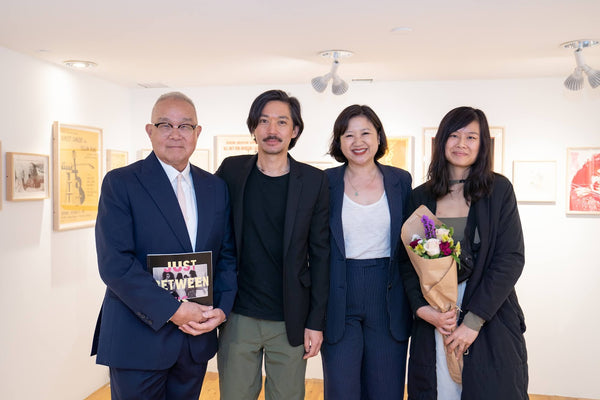 Artist Arlan Huang, curators Howie Chen and Danie Wu, and PRM prez Joanne Kwong in PRM gallery