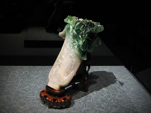 Jadeite Cabbage figurine in display case