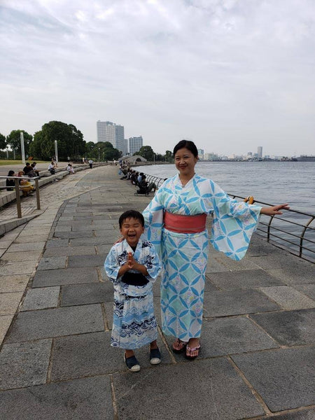 Joanne Kwong and her son Griffin, both in yukata