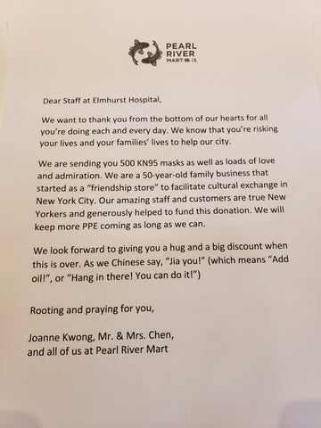 Letter from Pearl River Mart 