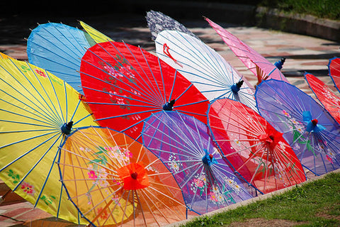Display of lovely colorful parasols