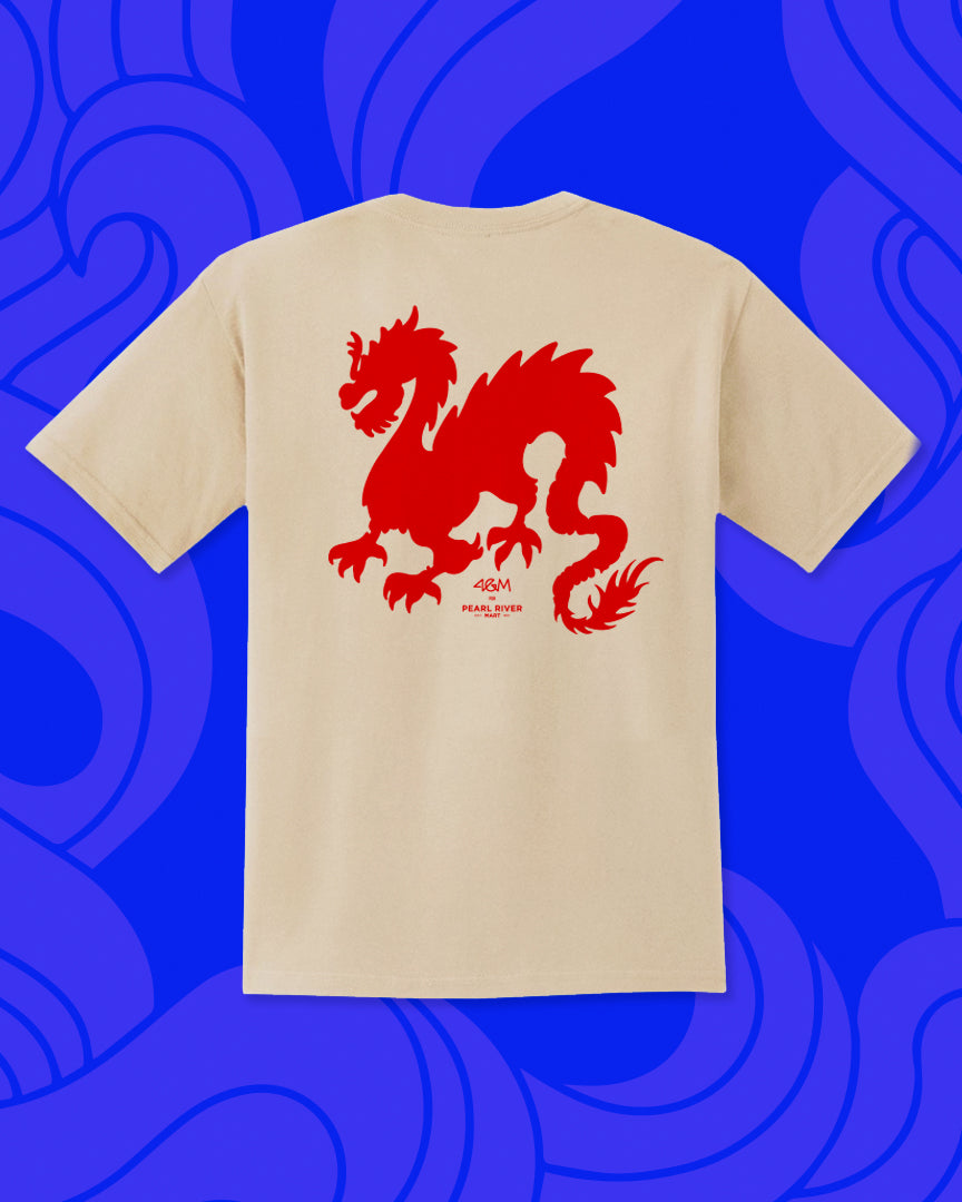 white t shirt with red dragon