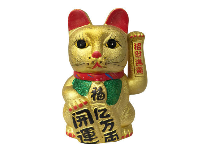 Ceramic Hand Motioned Gold Lucky Cat  Maneki Neko 