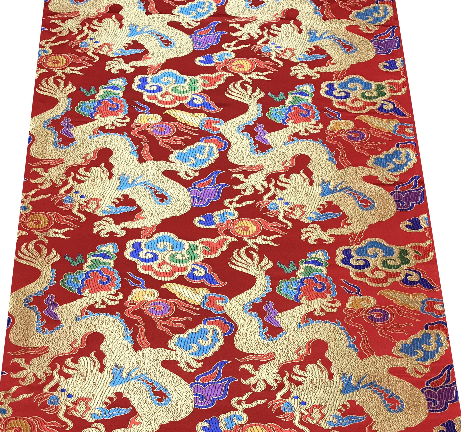 Golden Dragon on Colorful Cloud Brocade Fabric - Red – Pearl River ...