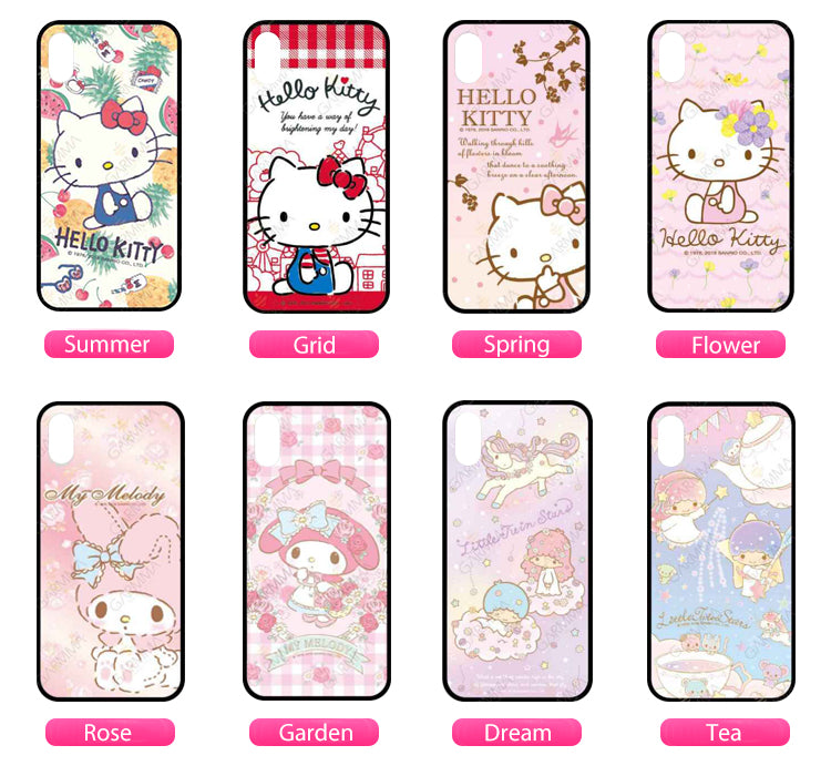 GOMO Hello Kitty & Little Twin Stars & My Melody Tempered Glass Back Case Cover