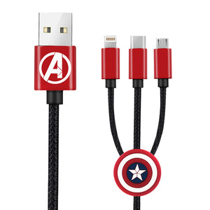 X-Doria Marvel Avengers 1.2M 2.1A Fast Charging 3-in-1 Lightning+Type-C+Micro USB Cable
