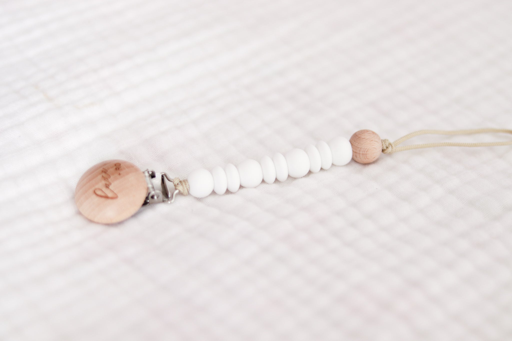 Wooden Pacifier Clip | White