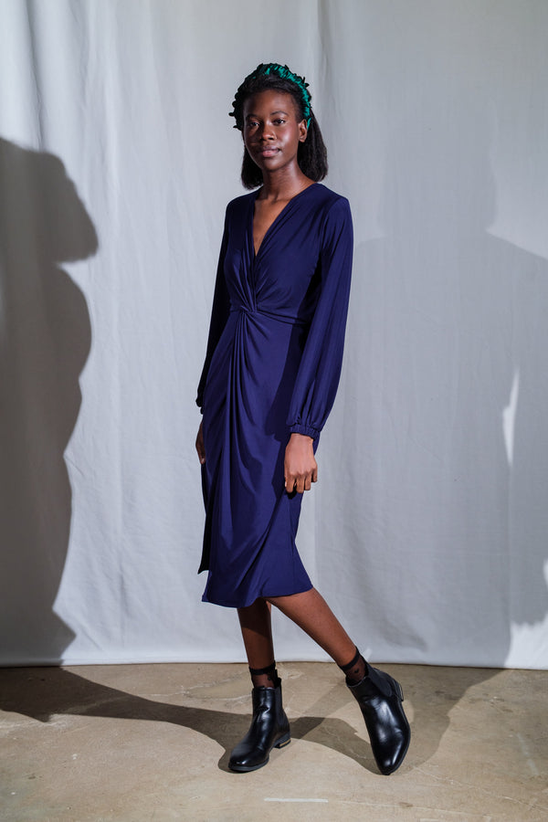 Winter Midi Twist Dress | Navy