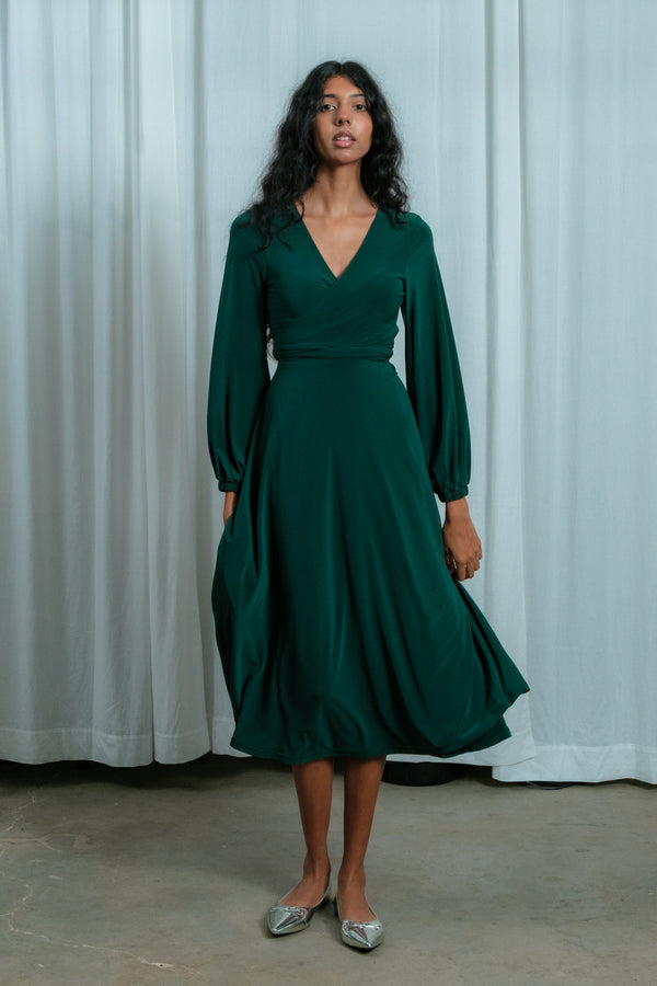 Winter Midi Wrap Dress | Forest Green