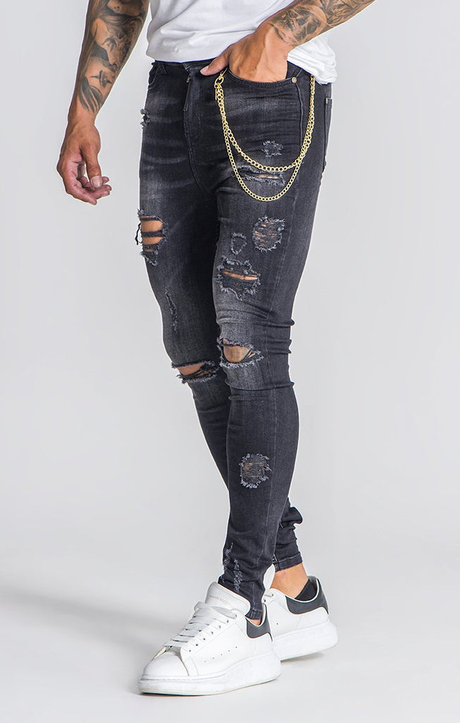 distressed jeans with chains