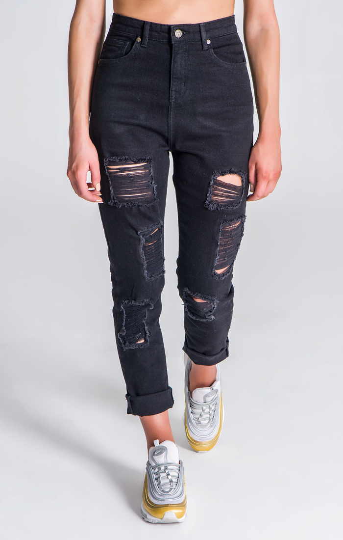 black ripped mum jeans