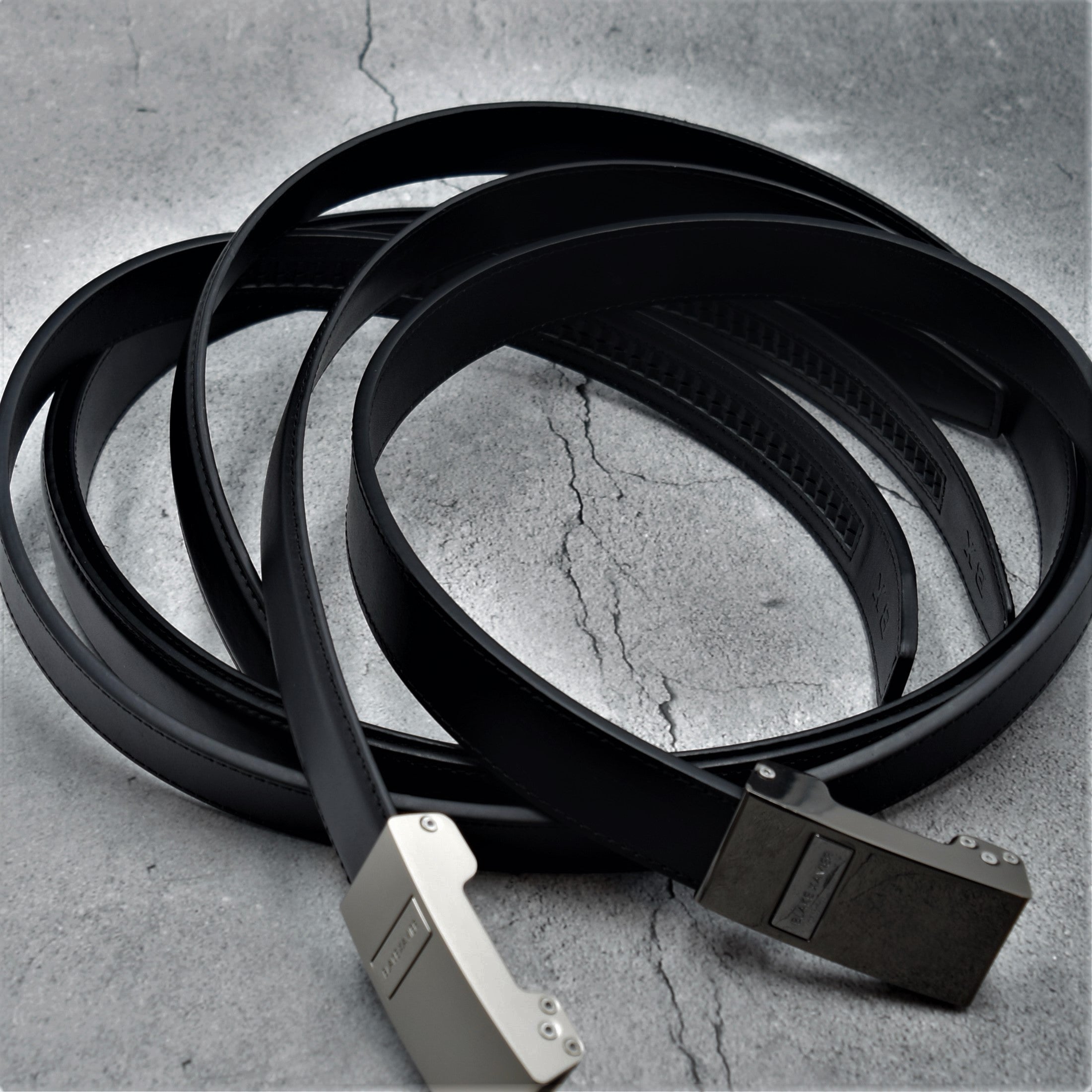 Black matte leather tape belt – Scott Fraser Collection