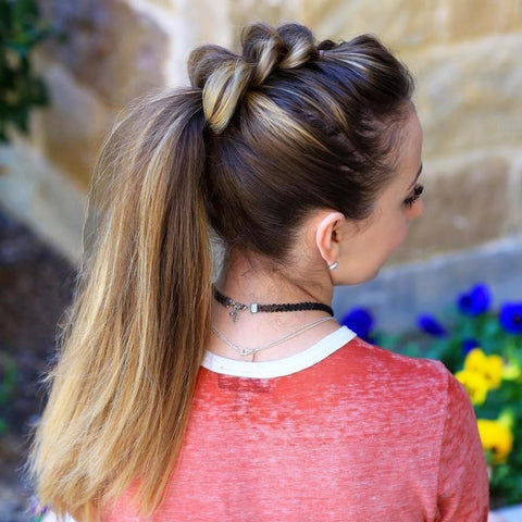 A beautiful pull-through braid on a ponytail