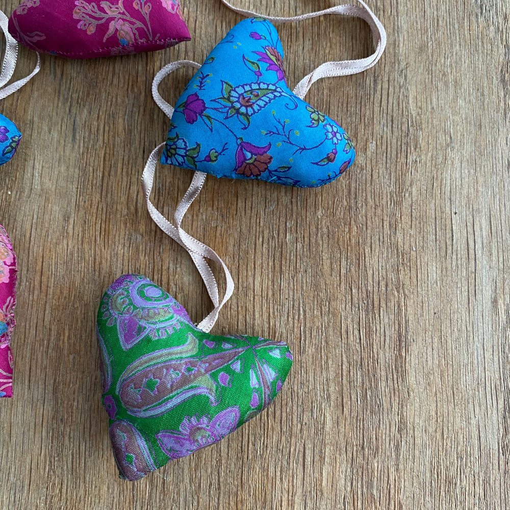 recycled sari decorations hearts