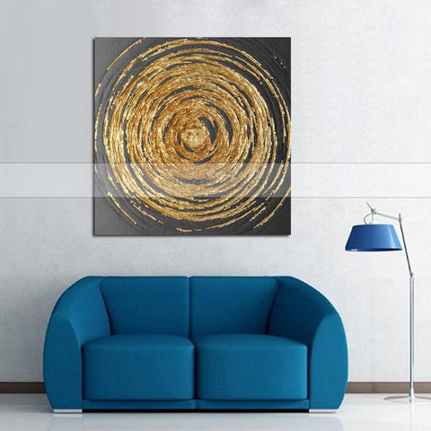 Gold Abstract Circles Canvas Painting