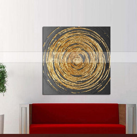 Gold Abstract Circles Canvas Painting