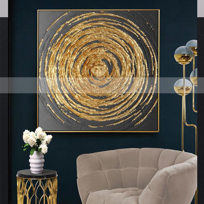 Gold Abstract Circles Canvas Painting