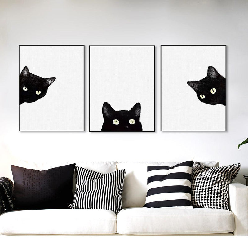 Modern Black  Cat  Artwork Set