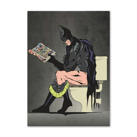 Superhero Bathroom Wall Pictures, Batman & Batwoman on Toilet Wall Art