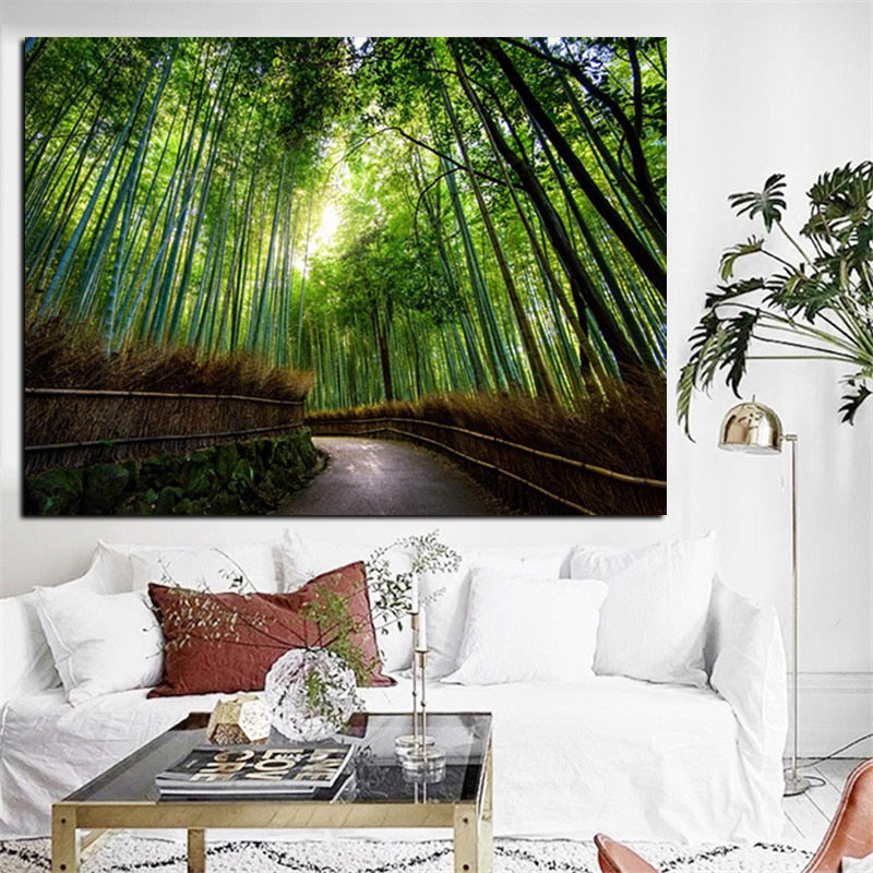 Large Size Green Forest Tall Trees Canvas Print